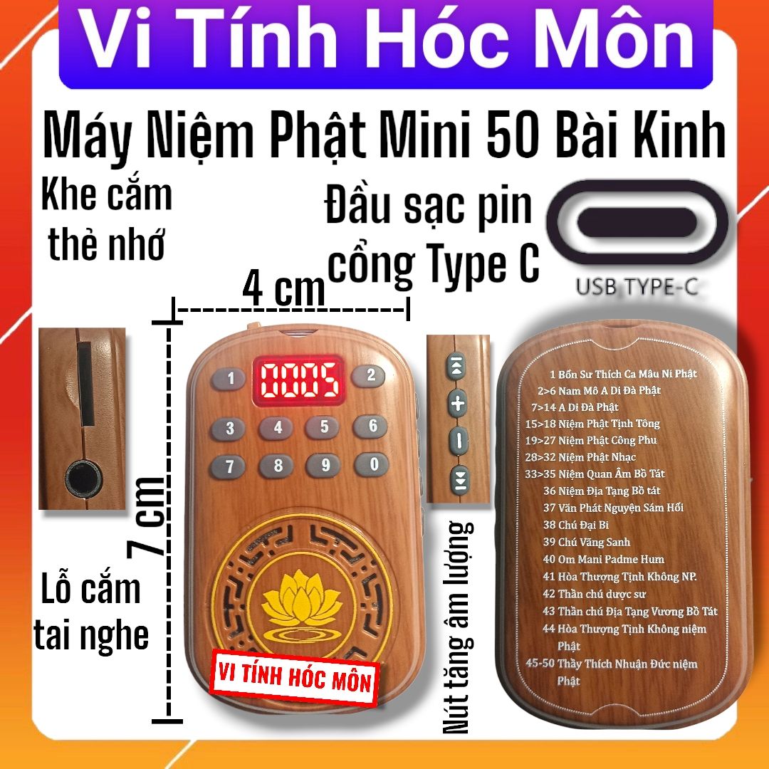 Máy Niệm Phật Mini 50 Bài Kinh (Màu Nâu) 002