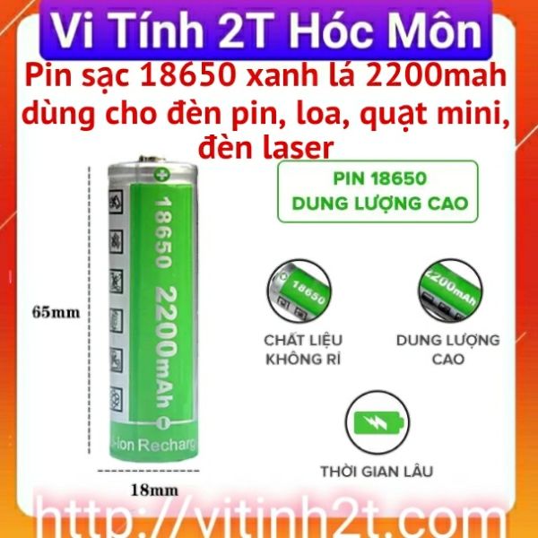 Pin 18650 xanh lá 2200mah