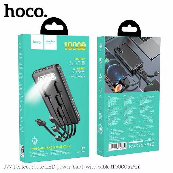 ⛔ Hết hàng Pin sạc dự phòng Hoco J77 Perfect route LED 10000mAh 3 Inputs 5 Outputs đèn pin siêu sáng (Đen)