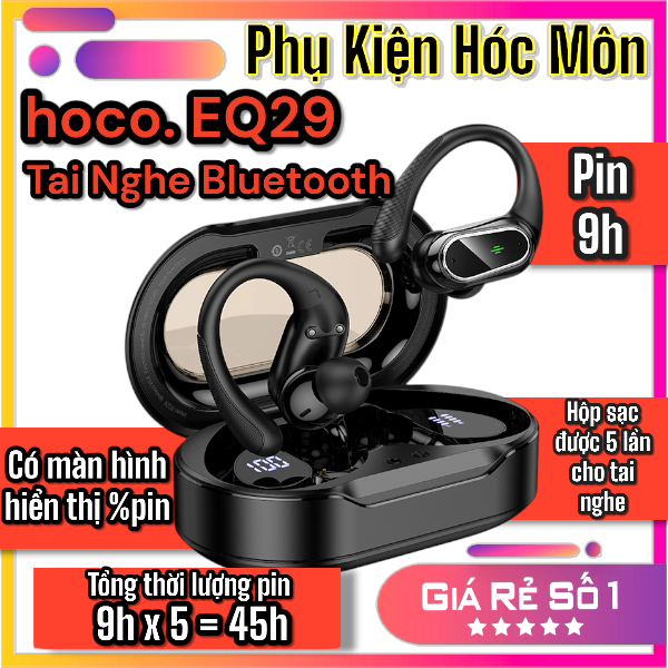 Tai nghe Bluetooth không dây Hoco EQ29 có móc chống rơi rớt | Pin trâu 9h nghe gọi rõ | Phù hợp tài xế Grab, Be, Xanh SM, shopee food | Tai nghe không dây chất lượng cao | Kết nối ổn định Bluetooth 5.3 | Vi Tính Hóc Môn