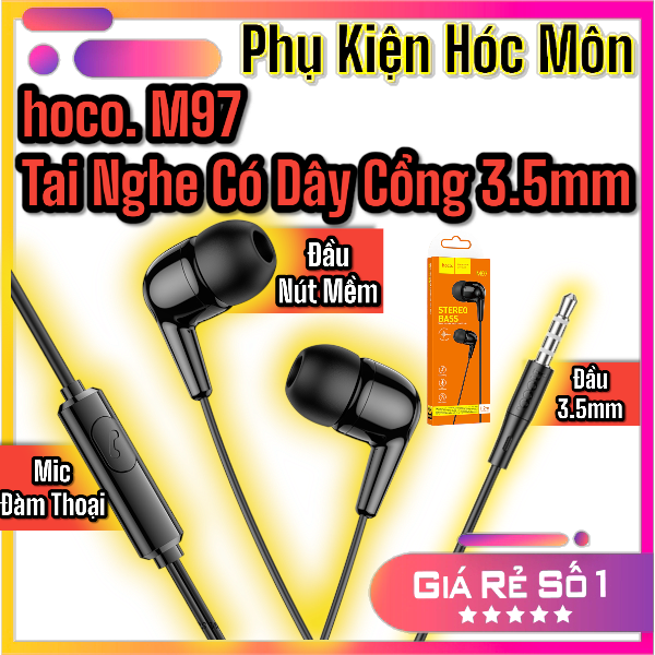 Tai nghe có dây Hoco M97 có mic đàm thoại | Âm thanh cực chuẩn | Jack cắm 3.5mm tương thích mọi thiết bị | Giá tốt | Vi Tính Hóc Môn