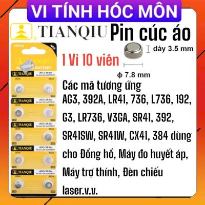 Vỉ 10 viên pin cúc áo PIN alkaline AG3 392A LR41 L736 192 G3 LR736 V3GA SR41 392 SR41SW SR41W CX41384 Tiaqiu 1.55V - 1 vỉ 10 viên