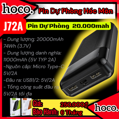 ( có VAT) Sạc Dự Phòng Hoco J72A 20000mAh Chính Hãng | Pin Sạc Dung Lượng Lớn | Sạc Nhanh An Toàn | Dùng Cho iPhone Android | Giá Tốt | Vi Tính Hóc Môn | hoco Hóc Môn