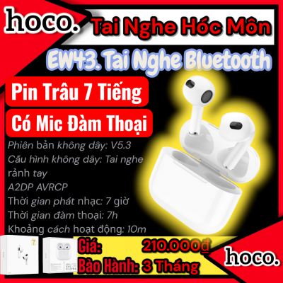 ( có Vat) Tai Nghe Bluetooth Hoco EW43 V5.3 | Cao Cấp 7H Nghe Nhạc | Tích Hợp Micro Đàm Thoại | Âm Thanh Sống Động | Tai Nghe Hóc Môn