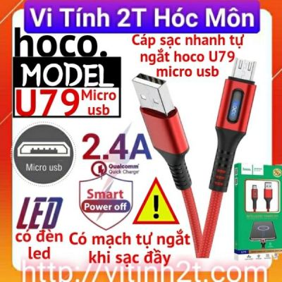 ( micro usb - iphone - type c) cáp sạc tự ngắt điện hoco u79 khi đầ 2.4a dài 1.2m - dây sạc lightning nhanh bọc dù có đèn led - hàng chính hãng