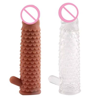 Bao đôn dê vảy cá 17x4cm Wholesale Reusable Soft Silicon Waterproof Condom with Spike Dotted Ring Sheath for Men