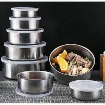 Bộ 5 Thố INOX TRÒN Có Nắp Đậy Chống Bụi An Toàn Sử Dụng - Bộ 5 Hộp Lạnh Đựng Thực Phẩm, Cơm Tiện Lợi