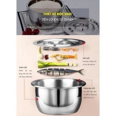 Bộ 5 Thố Inox Không Quai Có Nắp Đậy Đủ Kích Thước Cao Cấp