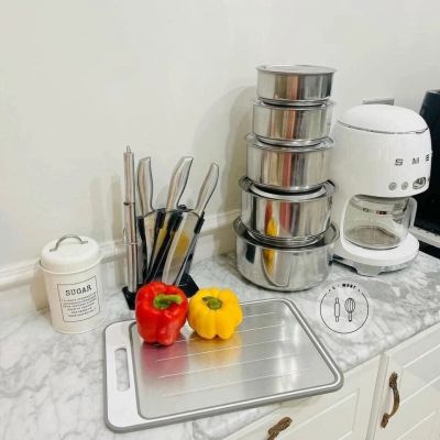Bộ 5 Thố Inox Không Quai Có Nắp Đậy Đủ Kích Thước Cao Cấp