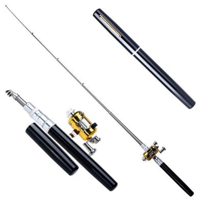 CẦN CÂU BÚT BI NHỎ GỌN 21CM Cần Câu Cá Mini Hình Cây Bút Kèm Tay Quay