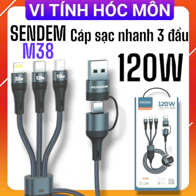 Cáp Sạc Nhanh 120W 2 Ra 3 Đầu Sendem M38 hóc môn