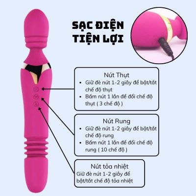 Chày Rung 2 Đầu | 1 Đầu Chày Mát Xa | 1 Đầu Thụt Ngoáy Tỏa Nhiệt | Đồ Chơi Tình Dục Cao Cấp | Vi Tính Hóc Môn