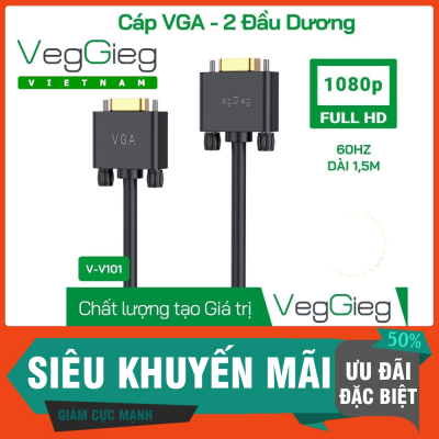 (CÓ VAT) Cáp VGA Veggieg 3+6 dài 1.5m 2 đầu dương V-V101 chính hãng giá rẻ | Dây VGA Veggieg 1.5m V-V101 kết nối PC màn hình ổn định | Cáp VGA 3+6 Veggieg V-V101 chống nhiễu truyền hình ảnh sắc nét | Dây VGA 2 đầu đực 1.5m Veggieg V-V101 chất lượng cao bề