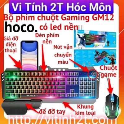 Combo Bàn Phím Và Chuột Hoco GM12 Chơi Game Có Dây - Có Đèn Nền LED RGB Tùy Chỉnh Chế Độ Đèn