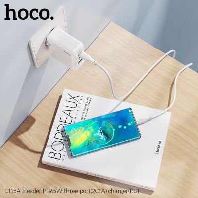 Củ Sạc Nhanh Hoco C115A – Công Suất 65W, Chuẩn PD, 2 Cổng Type-C + 1 USB