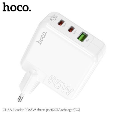 Củ Sạc Nhanh Hoco C115A – Công Suất 65W, Chuẩn PD, 2 Cổng Type-C + 1 USB
