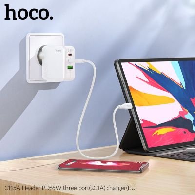 Củ Sạc Nhanh Hoco C115A – Công Suất 65W, Chuẩn PD, 2 Cổng Type-C + 1 USB