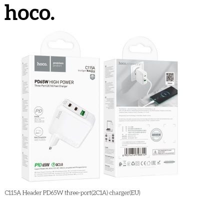 Củ Sạc Nhanh Hoco C115A – Công Suất 65W, Chuẩn PD, 2 Cổng Type-C + 1 USB