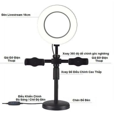 Đèn LiveStream 3 Trong 1 Kèm Giá Đỡ 2 Điện Thoại m16