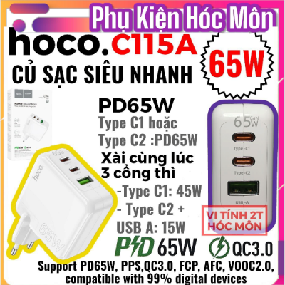 Hoco c115A củ sạc siêu nhanh 65W PD65W 2 typec 1 usb