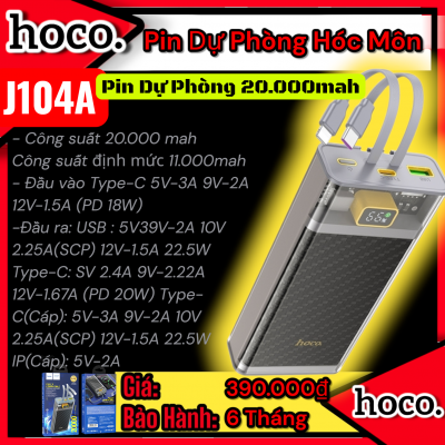 (có VAT) Pin dự phòng Hoco J104A 20000mAh QC3.0 22.5W | Sạc nhanh PD Type-C 20W | Kèm 2 cáp tiện lợi | Vi Tính Hóc Môn | hoco Hóc Môn