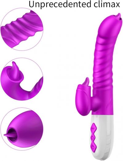 Rabbit Vibrator 9 Speeds | Dương vật giả FOX rung thụt phát nhiệt | Có lưỡi liếm kích thích | Silicone mềm cao cấp | Công nghệ xoay – thụt 4D | Máy rung thỏ màu tím Purple | Đồ Chơi Tình Yêu | Kích thích điểm G – A | Rung mạnh – êm | Sạc nhanh | Chính hãn