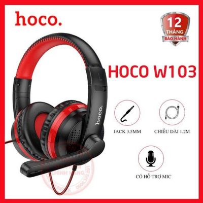 Tai nghe chụp Headphone chơi game có dây Hoco W103 jack 3.5mm dài 1.2m -Tương thích nhiều thiết bị chính hãng