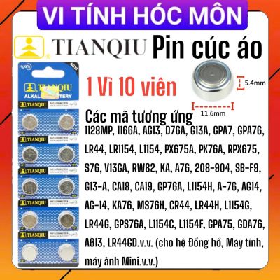 Vỉ 10 Pin cúc áo PIN AG13 1128MP 1166A D76A G13A GPA7 GPA76 LR44 LR1154 Tianqiu 1.5V - 1 vỉ 10 viên