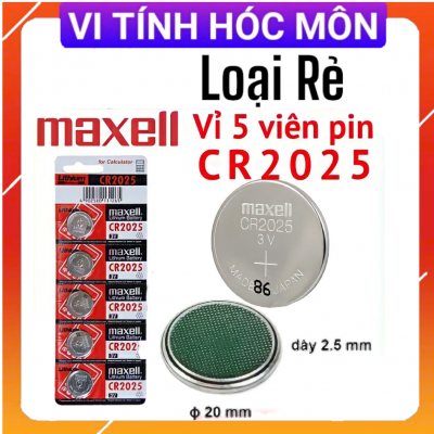 Vỉ 5 viên Pin CMOS Maxell CR2025 - 2025 Lithium 3v