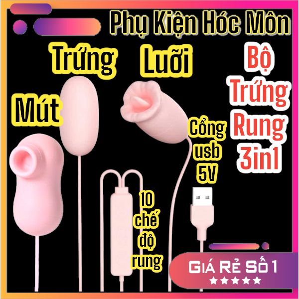 Trứng rung 3in1 có lưỡi liếm và hút mút cực mạnh, trứng rung cắm USB 5V cao cấp | Đồ chơi tình yêu | Dụng cụ kích thích cho nữ | Chống nước, rung mạnh | Ship nhanh kín đáo | Vi Tính Hóc Môn