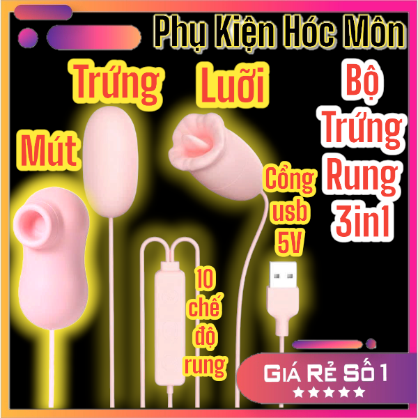 Trứng rung 3in1 có lưỡi liếm và hút mút cực mạnh, trứng rung cắm USB 5V cao cấp | Đồ chơi tình yêu | Dụng cụ kích thích cho nữ | Chống nước, rung mạnh | Ship nhanh kín đáo | Vi Tính Hóc Môn