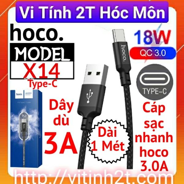 (TYPE C) Cáp sạc nhanh 3A hoco x14 dây dù dài 1m