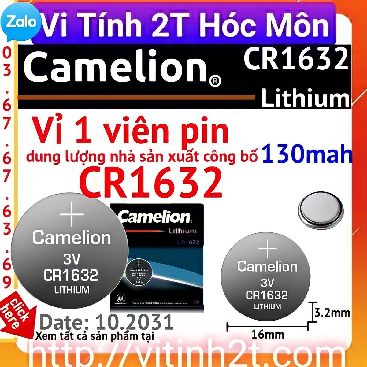 Vỉ 1 viên pin Cr1632 camelion 1632