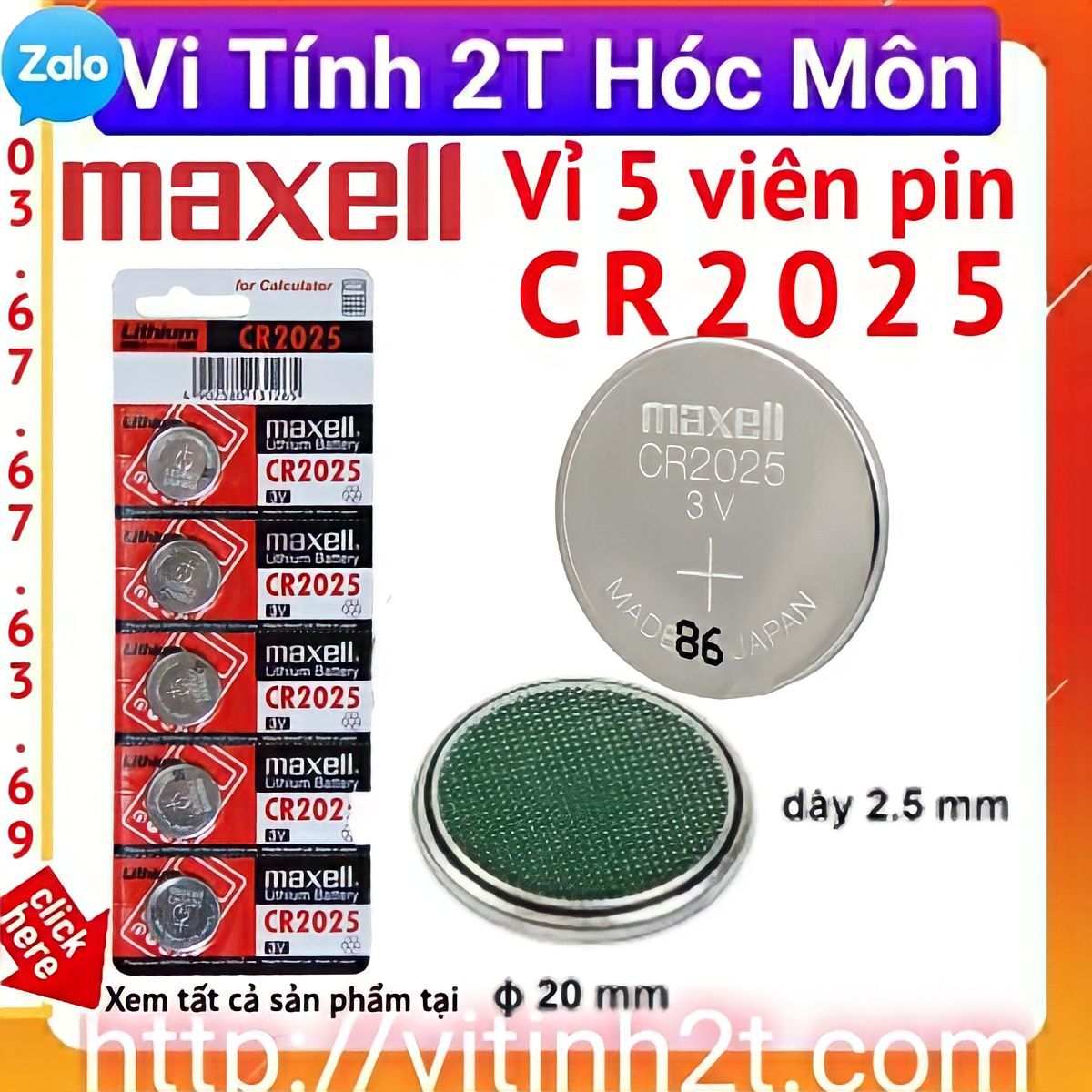 Vi 5 vien Pin CMOS Maxell CR2025 2025 Lithium 3v